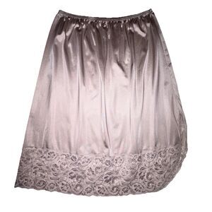 Vtg Vanity Fair Half Slip Skirt Small Lace Slit Mocha Beige Nylon Size Medium
